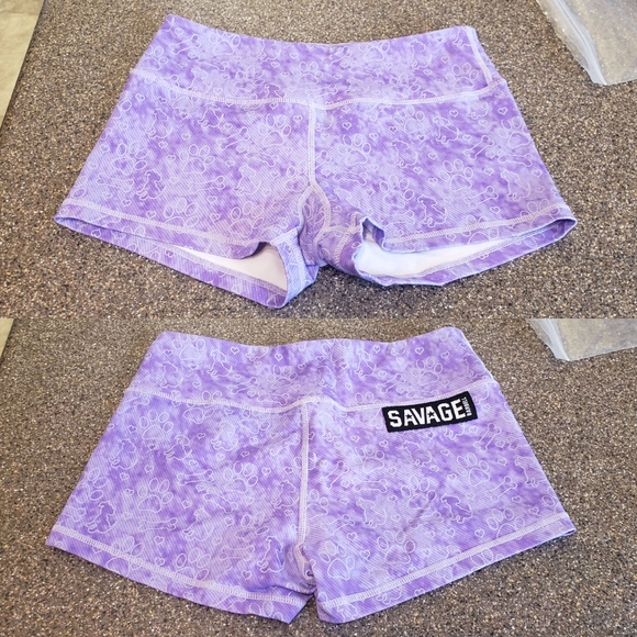 Pants - Savage Barbell CrossFit Shorts, Purple Puppy Print